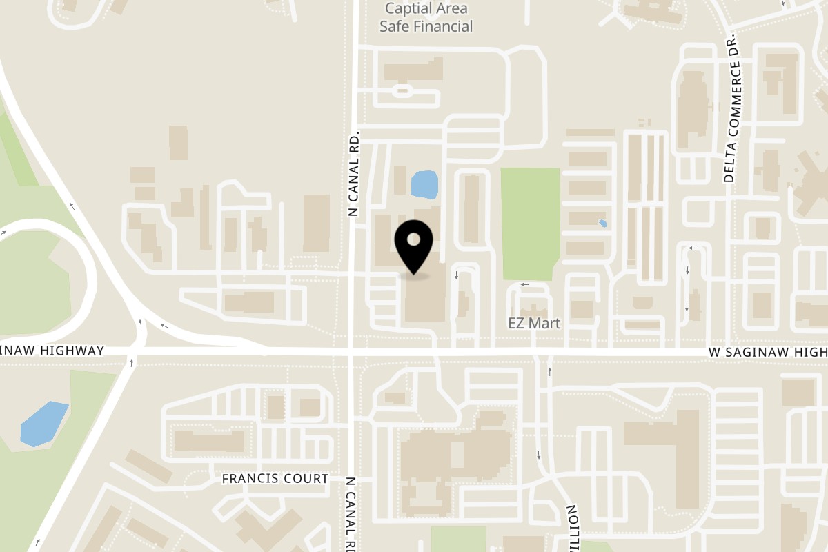 Map showing the location of El Oasis Horrocks Farmers Market on 7420 W Saginaw Hwy in Lansing